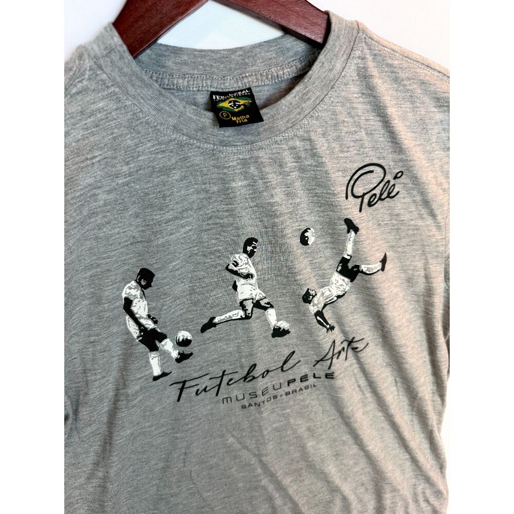 Pele Futebol Arte Shirt Mens Small Grey Soccer Santos Brasil Graphic Tee